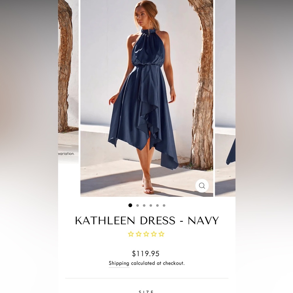 JAUS KATHLEEN DRESS NAVY HALTER SATIN SIZE 6/MEDIUM